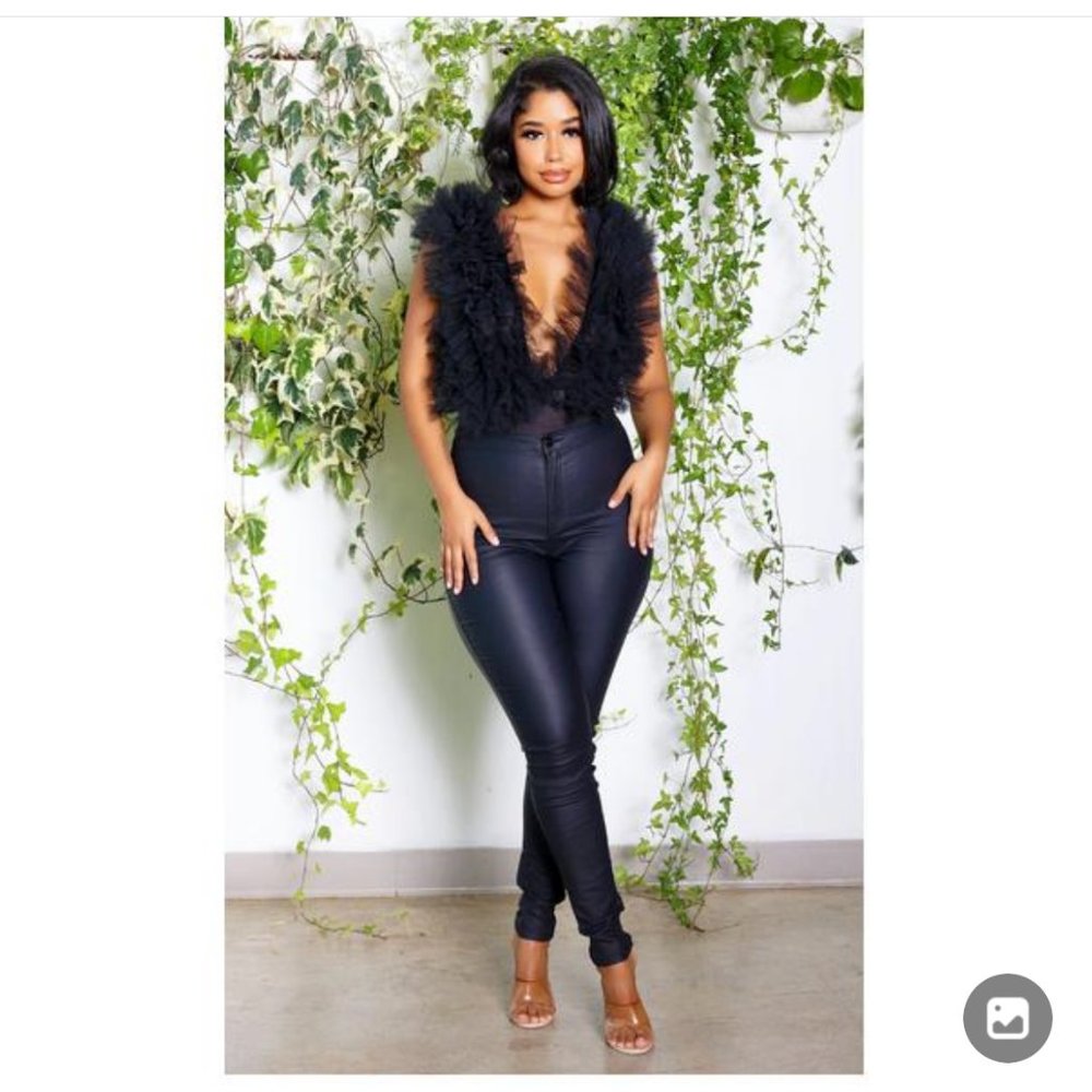 Tulle Ruffle Black Bodysuit